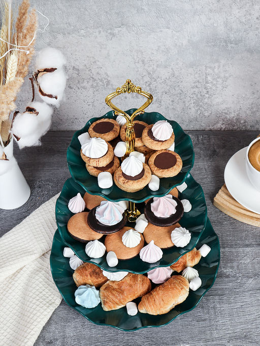 Ваза для канапе 3-х ярусная 15/20/25 Круг Волна зеленая / D-1267 /уп 80/ Пластик/689068 - Галеонтрейд фото 3