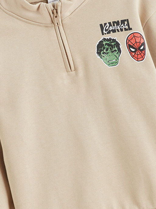 Dik Yaka Marvel Bask?l? Erkek ?ocuk Sweatshirt