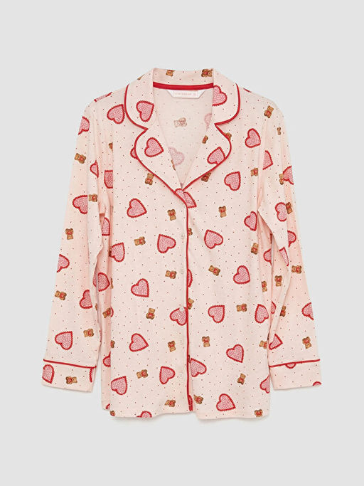 G?mlek Yaka Desenli Kad?n Pijama Tak?m