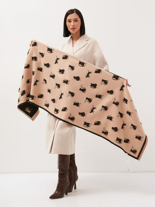 в составе шерсть Большой, мягкий, теплый двусторонний палантин с принтом - Tantino фото 4