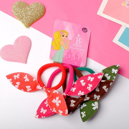 Цена за 5 шт. Резинки для волос «Веселые ушки», набор 4 шт., бантик, МИКС