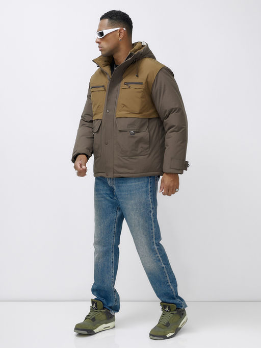 Куртка спортивная мужская зимняя с капюшоном коричневого цвета 609_1K - Mtforce фото 3