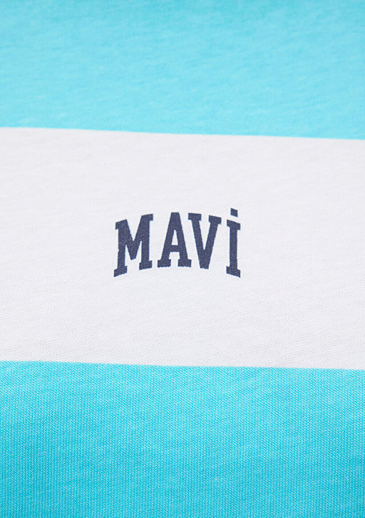 Mavi Logo Bask?l? Mavi Cizgili Crop Tisort  фото 6