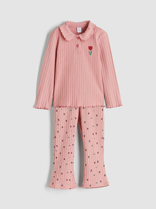 Polo Yaka ?i?ekli K?z ?ocuk Ti??rt ve Tayt