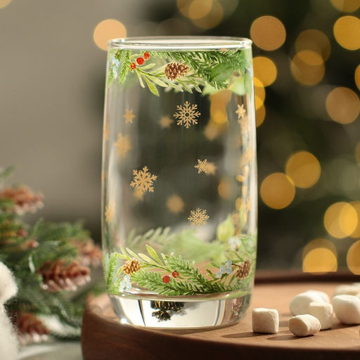 Стакан стеклянный новогодний Зимние цветы, 330 мл, золотая деколь