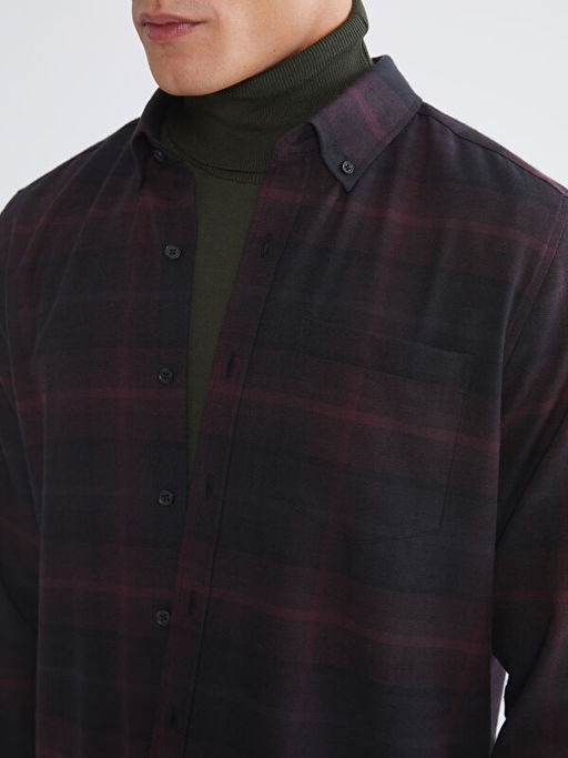 Regular Fit Uzun Kollu Ekose Gabardin Erkek G?mlek