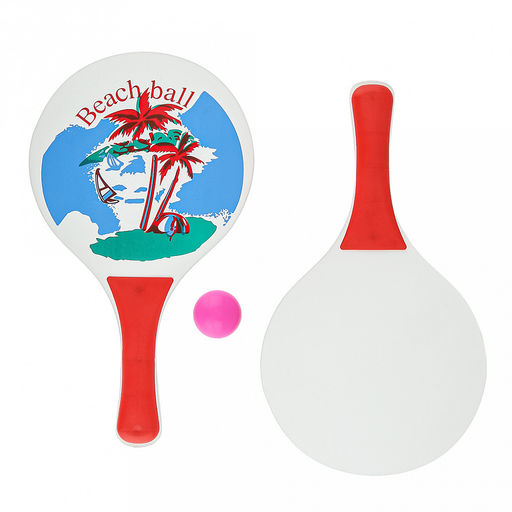 Ракетка для пляжного тенниса 33х18,7см, набор 2 штуки МДФ/пластик + мяч пластмассовый д4см, цвета микс, в сетке (Китай)