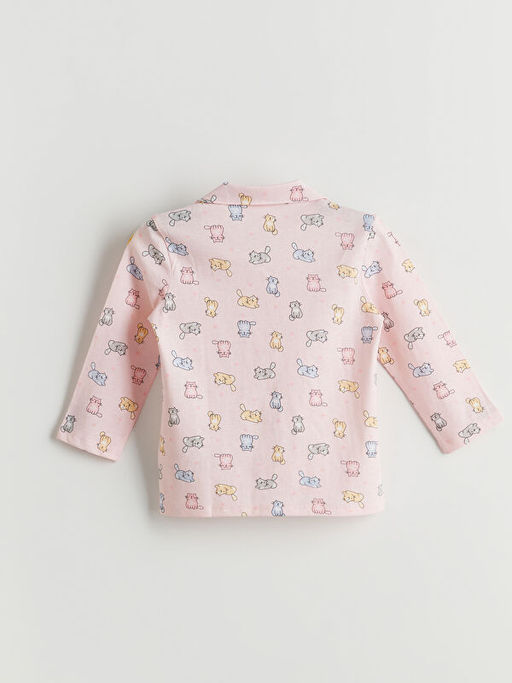 G?mlek Yaka Bask?l? K?z ?ocuk Pijama Tak?m