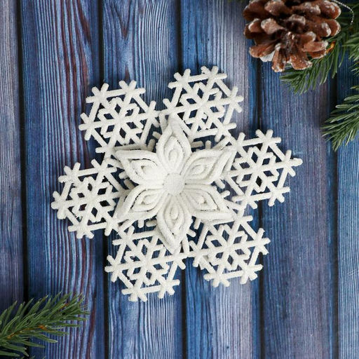 Цена за 3 шт. Ёлочная игрушка Зимнее волшебство. Снежинка - зимний цветок, 12 см, белый