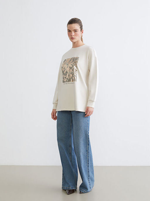 Bisiklet Yaka Oversize Kad?n Sweatshirt Tunik