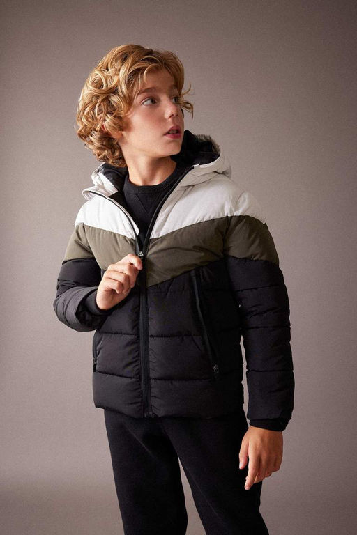 Водоотталкивающее пальто с капюшоном и флисовой подкладкой для мальчика - Defacto фото 3