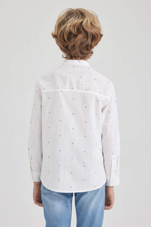 Белая рубашка с длинным рукавом и принтом в льняном стиле для мальчика - Defacto фото 6