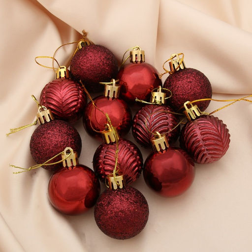Ёлочные игрушки Новогодние ветви, шары новогодние, d=4 см, набор 12 шт., бордовый