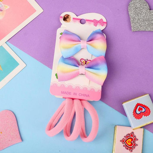 Цена за 5 шт. Набор для волос "Марта" (3 резинки, 2 зажима) градиент