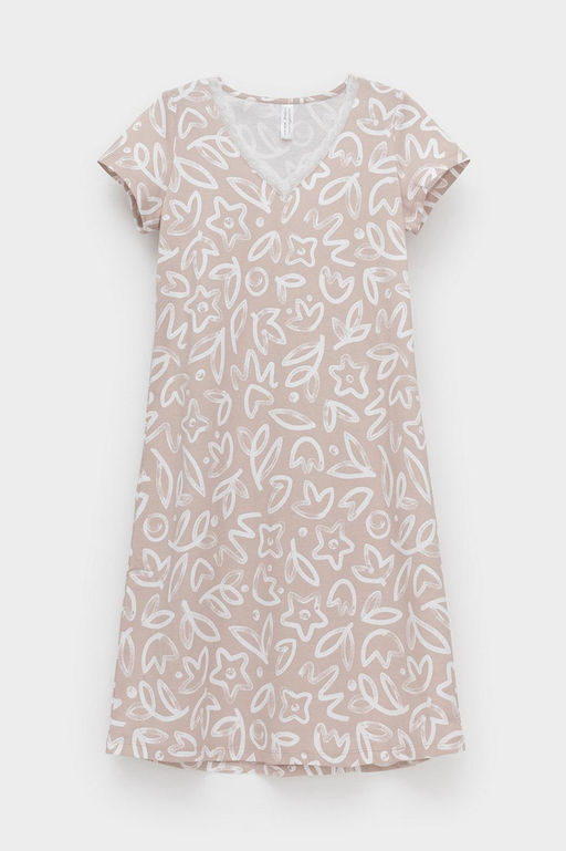 Е 10015/24/бежевый,абстрактные цветы сорочка жен