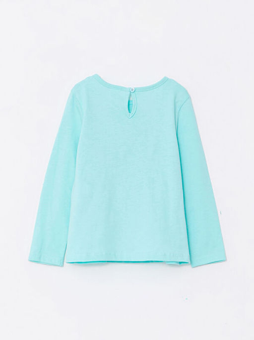 Bisiklet Yaka Uzun Kollu Bask?l? K?z Bebek Ti??rt