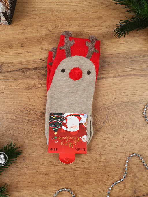 Носки р. 35-40 Новый год короткие / L819 / уп 10/1200/ ОДНА ПАРА/ МАРКА