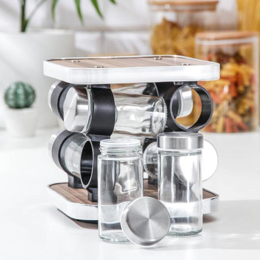 Набор для специй из стекла на подставке «Модерн», 17.5×8×18 см, 90 мл, 4×9.5 см, 8 шт.