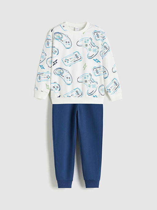 Bask?l? Erkek ?ocuk Sweatshirt ve E?ofman Alt 2li