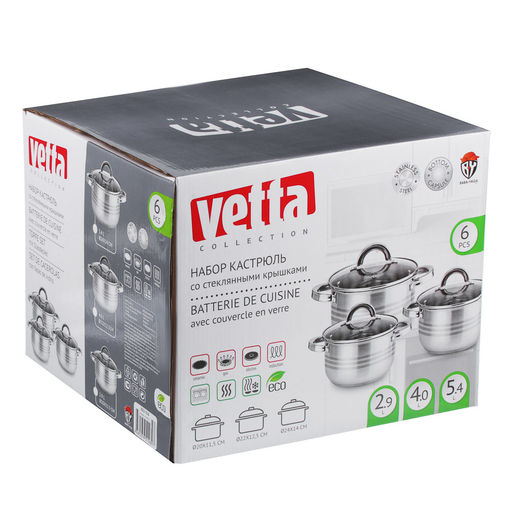 Набор кастрюль 6 пр. VETTA Фултон (2,9л+4,0л+5,4л) со ст. кр. арт. 822-116