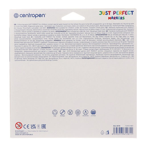 Фломастеры 18 цветов 3.9 мм Centropen 2510 Perfect, невысыхаемые, картонная упаковка, европодвес