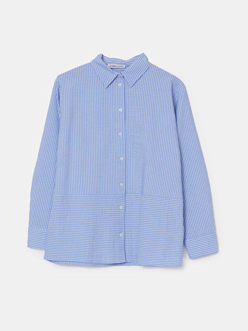 Loose Fit ?izgili Gofre Kad?n G?mlek