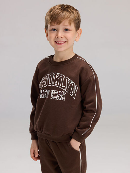 New York Bask?l? Erkek ?ocuk Kal?n Sweatshirt ve E?ofman Alt?