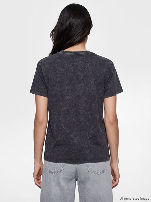 Bisiklet Yaka Ta? Bask?l? Kad?n Ti??rt