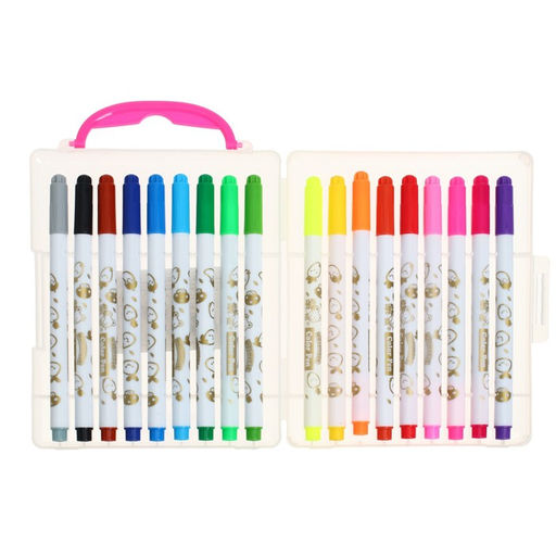 Фломастеры 18 цветов Мышка, в пластиковом пенале с ручкой, вентилируемый колпачок - Calligrata фото 2