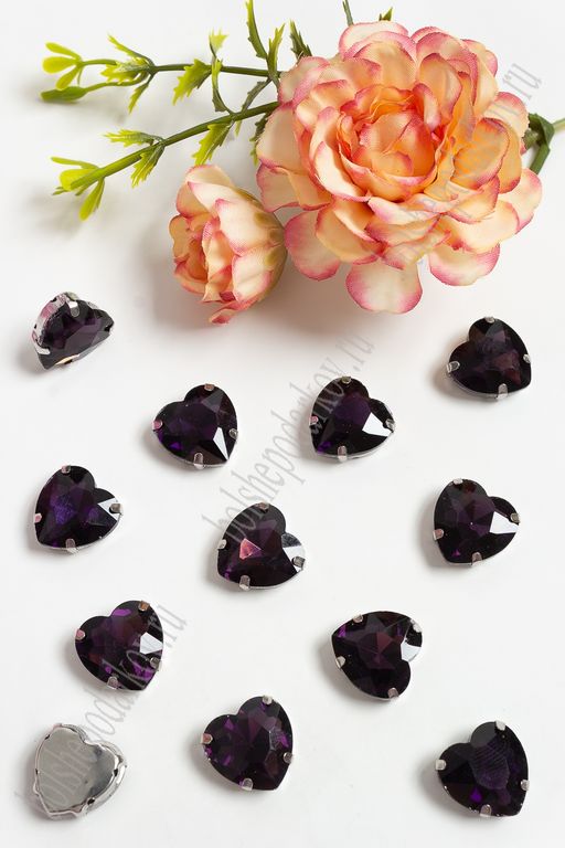 Стразы пришивные 16 мм "Сердечко" (10 шт) SF-3715, темно-сиреневый №15