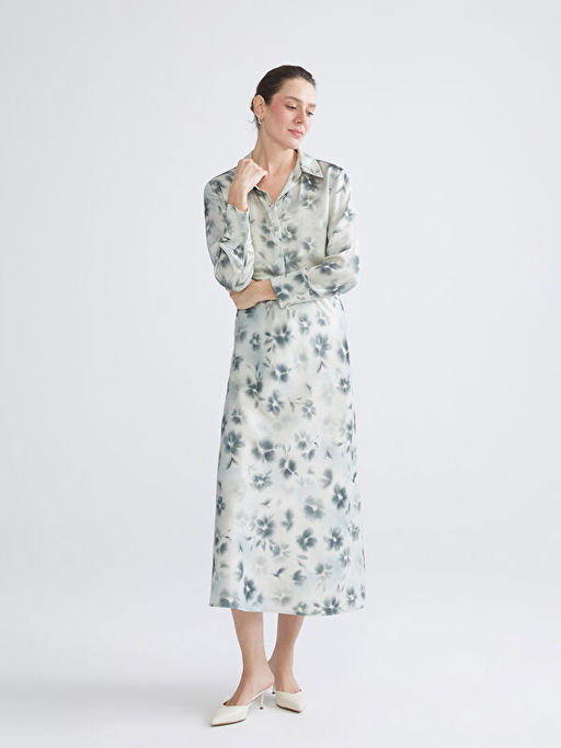 Beli Lastikli ?i?ekli A Kesim Saten Etek