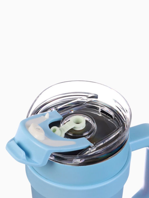 Термокружка, 900 мл, с трубочкой, сохраняет тепло 6 ч, нержавеющая сталь, голубая, розовая