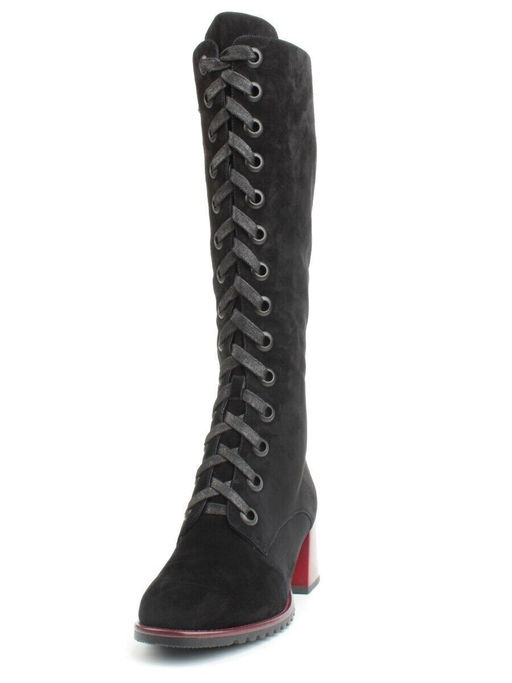 02-KF20025 BLACK Сапоги зимние женские (натуральная замша, байка и натуральный мех)