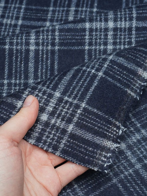 Шерсть пальтово-костюмная Твид Клетка цв.серо-голубой на синем, ш.1.5м, шерсть-60%, п/э-40% - Купава фото 3