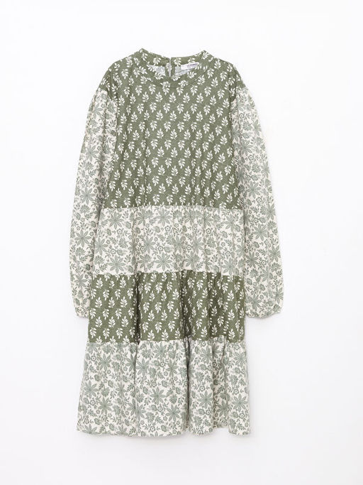 Bisiklet Yaka Desenli Uzun Kollu Gabardin K?z ?ocuk Elbise