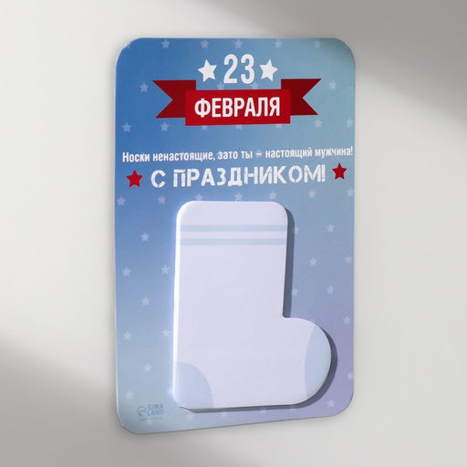 Магнит на холодильник с блоком для записей Носки ненастоящие, зато ты - настоящий мужчина!, 10.6?14.9 см