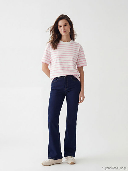 Bisiklet Yaka ?izgili Kad?n Ti??rt