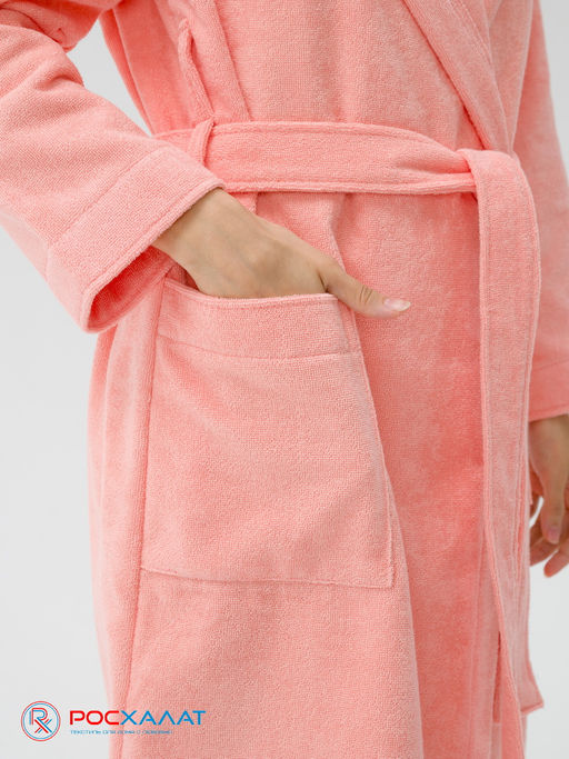 Махровый женский укороченный халат с капюшоном светло-коралловый МЗ-01 (6) - Росхалат фото 9