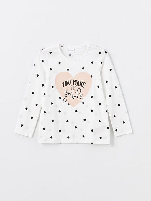 Bisiklet Yaka Bask?l? Uzun Kollu K?z ?ocuk Pijama Tak?m?