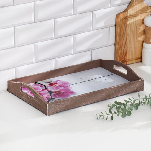 Поднос для завтрака с ручками Дарим Красиво «Орхидея», 43×27.5×7 см, дерево