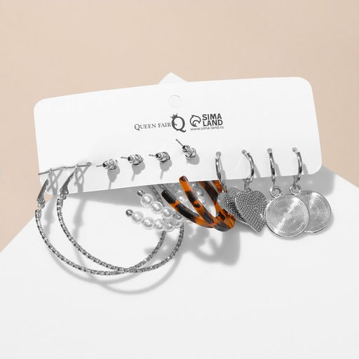 Серьги набор 5 пар Леди инь-ян, цветные в серебре - Queen fair фото 2