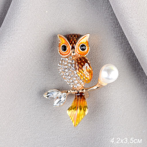 Брошь Сова 4,2 см / GM273-46 /уп 12/ с жемчугом - ГалеонТрейд фото 2