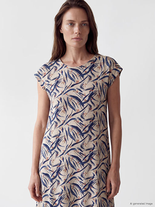 Bisiklet Yaka Desenli A Kesim Elbise