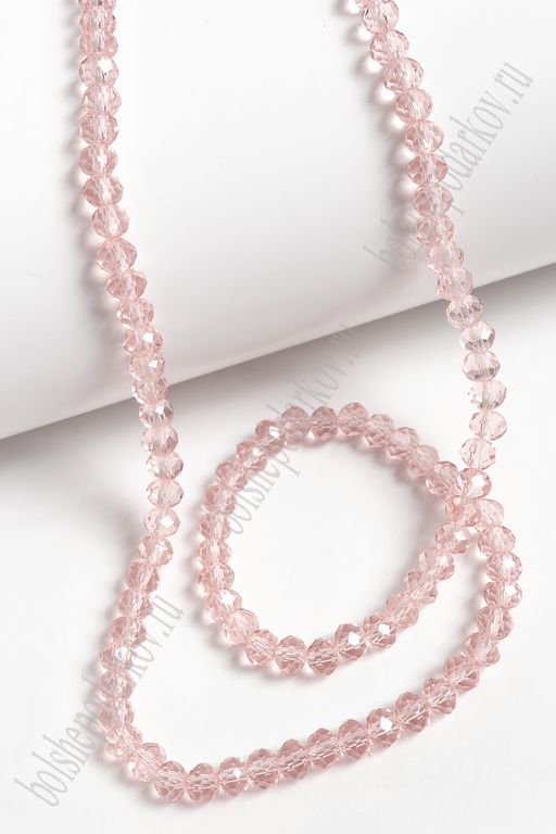 Бусины стеклянные, прозрачные, на леске "Rondelle" 4 мм (SF-658) розовый №95