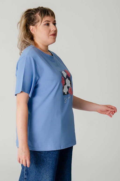 Арт. 31138 Футболка женская оверсайз 50-58 (5 шт) Цвет:Голубой - Калинка фото 10