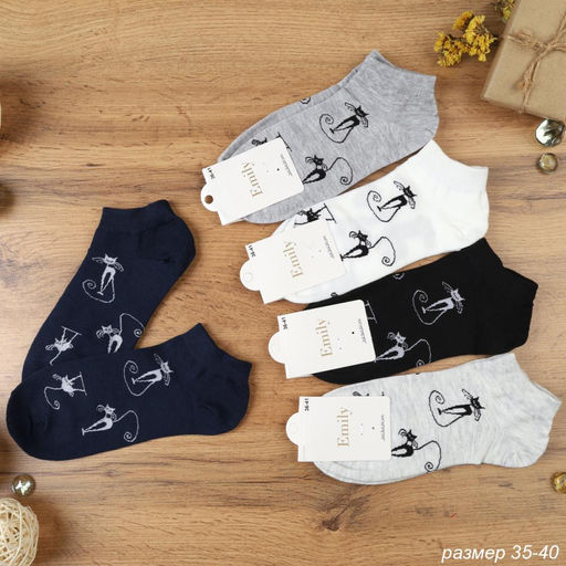 Носки р. 35-40 Кошка короткие / L804 /уп 10/1200/ ОДНА ПАРА/ МАРКА
