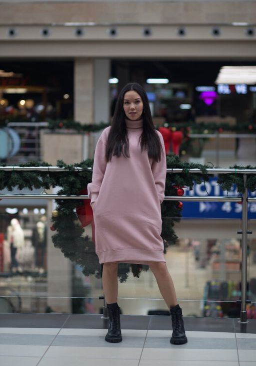 Платье утепленное футер 3хнитка начес пенье, пудра - Knitka wear фото 2