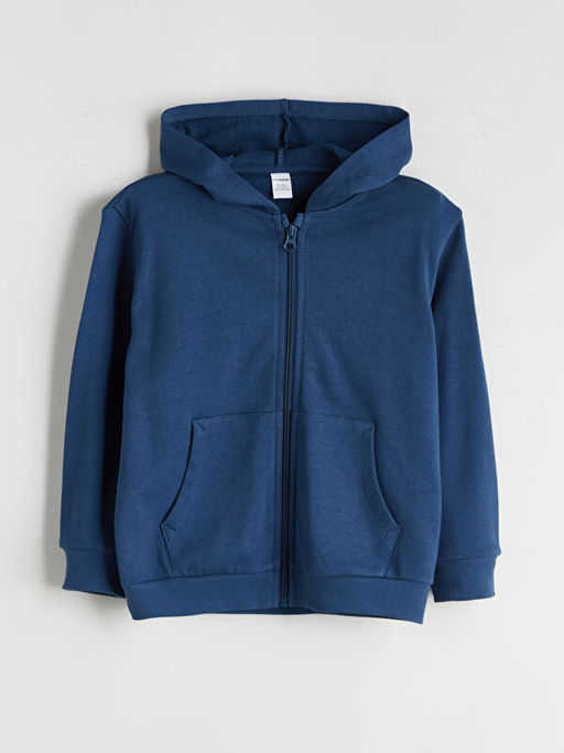 Kap??onlu Basic Uzun Kollu Erkek ?ocuk Fermuarl? Sweatshirt