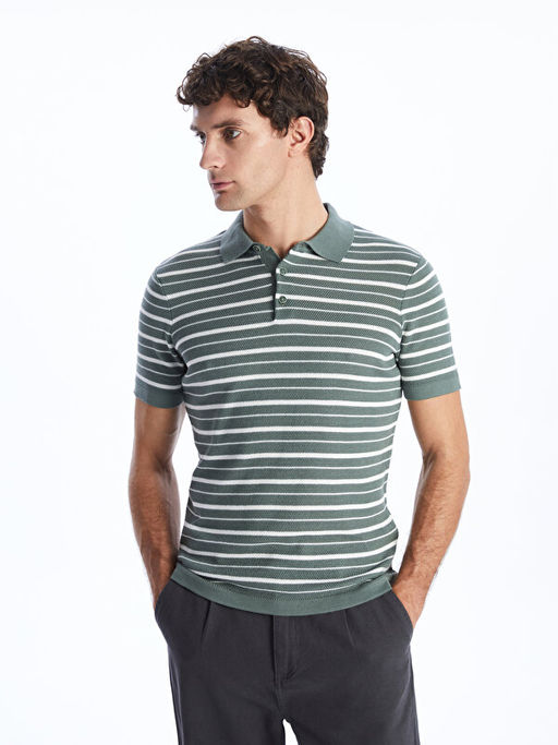 Polo Yaka K?sa Kollu ?izgili Erkek Triko Kazak - Waikiki фото 2