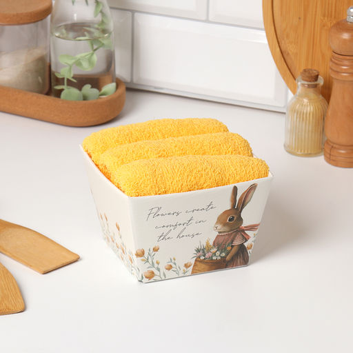 Набор полотенец Этель Кролик с цветами 35х50 см - 3 шт, 100% хл, махра 340 г/м2  фото 16
